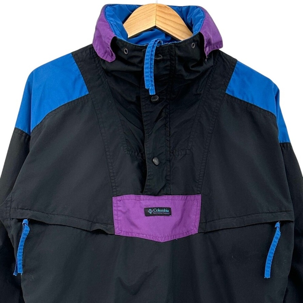 VTG Columbia Radial Sleeve Windbreaker Jacket Black Colorblock Ski Snowboard M